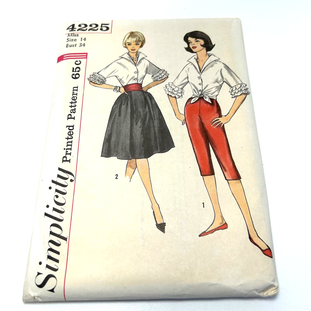 Simplicity Vintage 1962 Pattern #4225 Jrs. Blouse Skirt Pants Cummerbund Size 14